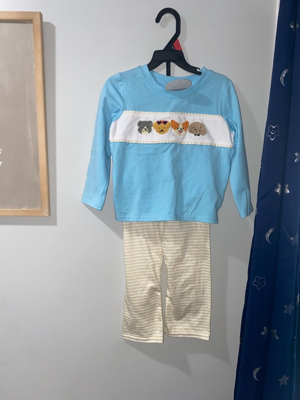 Light Blue Kids Set with Animal Smocking